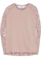 Valentino Woman Corded Lace-paneled Wool And Cashmere-blend Top Blush