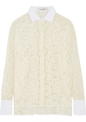 Valentino Woman Poplin-trimmed Cotton-blend Corded Lace Shirt Cream
