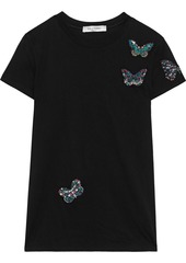 Valentino Woman Crystal-embellished Cotton-jersey T-shirt Black