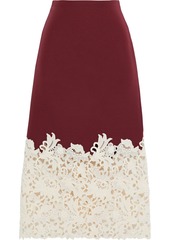 Valentino Garavani - Guipure lace-paneled wool and silk-blend twill skirt - Red - IT 44