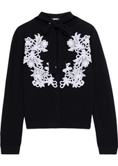 Valentino Woman Lace-appliquéd Wool And Cashmere-blend Cardigan Black