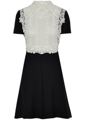 Valentino Woman Lace-paneled Wool And Silk-blend Mini Dress Black
