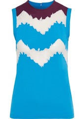 Valentino Woman Lace-trimmed Color-block Stretch-knit Top Azure