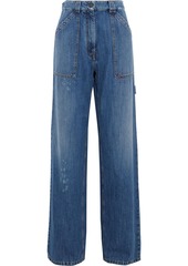 Valentino Woman Painted Distressed High-rise Wide-leg Jeans Mid Denim