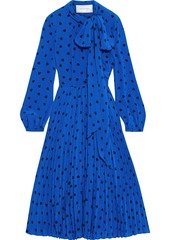 Valentino Woman Pleated Printed Silk Crepe De Chine Midi Dress Bright Blue