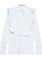 Valentino Woman Ruffled Piqué-paneled Cotton-poplin Shirt White