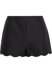 Valentino Woman Scalloped Wool And Silk-blend Crepe Shorts Black
