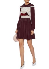 Valentino Garavani - Velvet-trimmed Chantilly lace-paneled silk-jersey mini dress - Burgundy - IT 38