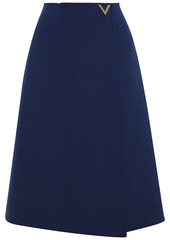 Valentino Woman Wrap-effect Embellished Wool-crepe Skirt Navy