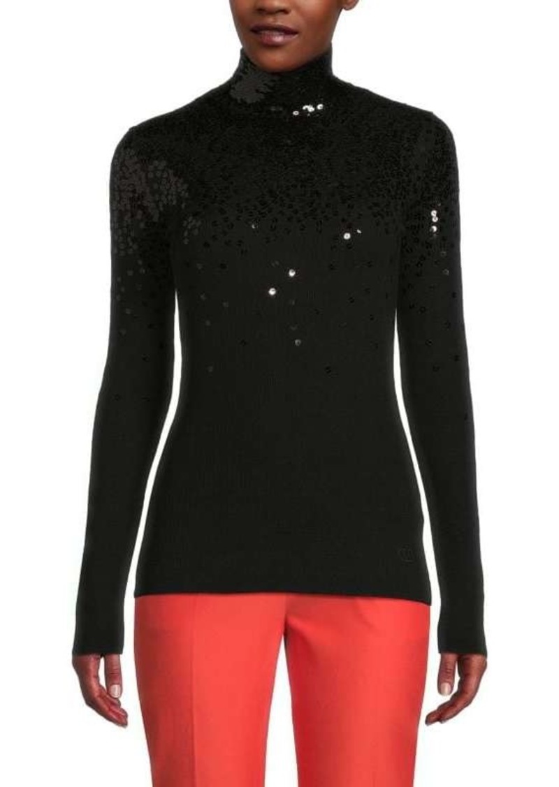 Valentino Virgin Wool Sequin Turtleneck