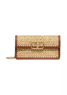 Valentino VLogo Signature Raffia Wallet with Chain