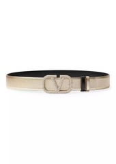 Valentino Vlogo Signature Reversible Belt In Metallic Shiny Calfskin