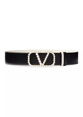 Valentino Vlogo Signature Reversible Belt In Shiny Calfskin With Pearls 40 MM