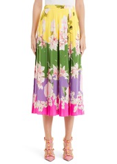 Women's Valentino Floral Pleated Silk Skirt