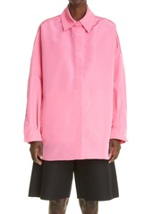 Valentino Oversize Silk Button-Up Top in Fuchsia at Nordstrom