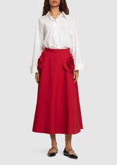 Valentino Wool & Silk Crepe Midi Skirt W/ Roses