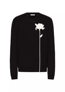 Valentino Wool Crewneck Sweater With Flower Embroidery