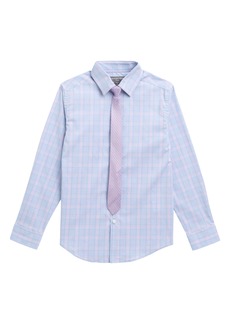 VAN HEUSEN Kids' Glen Plaid Button-Up Shirt & Neat Tie in Violet at Nordstrom Rack