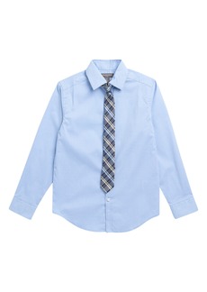 VAN HEUSEN Kids' Herringbone Button-Up Shirt & Plaid Tie in Bel Air Blue at Nordstrom Rack