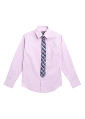 VAN HEUSEN Kids' Herringbone Button-Up Shirt & Plaid Tie in Orchid Bloom at Nordstrom Rack