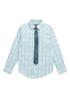 VAN HEUSEN Kids' Shadow Grid Button-Up Shirt & Neat Tie in Canal Blue at Nordstrom Rack