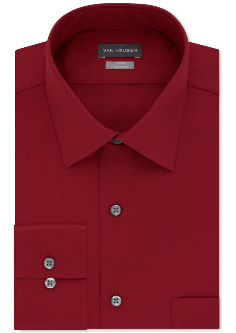 Van Heusen Men's Fitted Stretch Wrinkle Free Sateen Solid Dress Shirt - Red