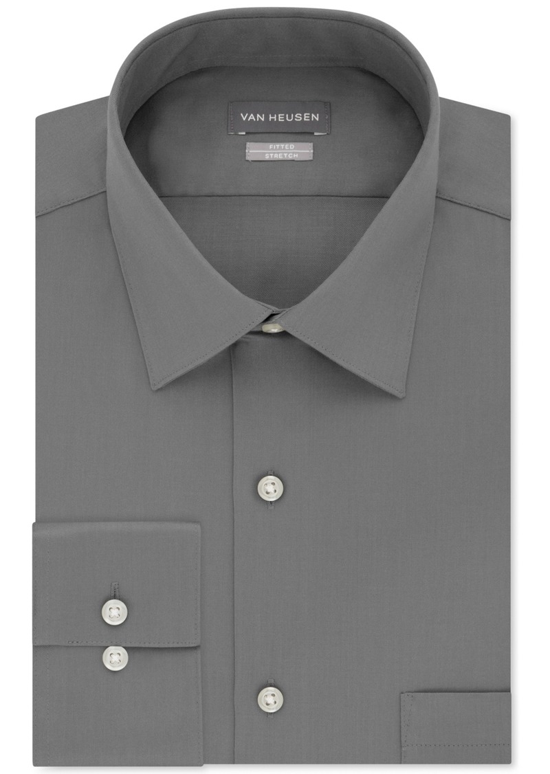 Van Heusen Men's Fitted Stretch Wrinkle Free Sateen Solid Dress Shirt - Grey