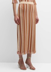 Vanessa Bruno Cypres Striped Fringe-Trim Knit Midi Skirt