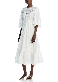Vanessa Bruno Clay Lace Detail Cotton Midi Dress