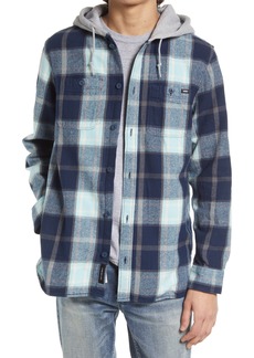 Vans Lopes Plaid Hooded Flanel Button-Up Shirt in Dress Blues/Aquatic at Nordstrom