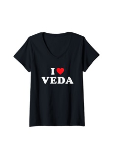 Womens Veda First Name Gift I Heart Veda I Love Veda V-Neck T-Shirt