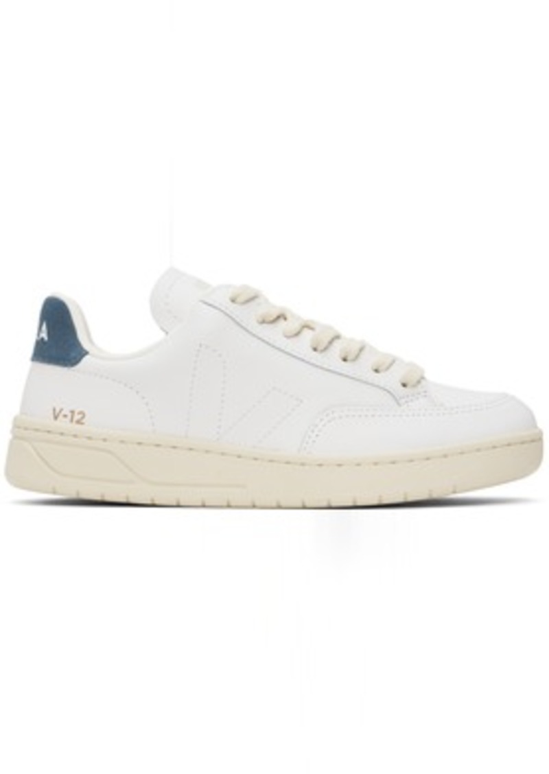 VEJA White & Navy V-12 Stitch Leather Sneakers