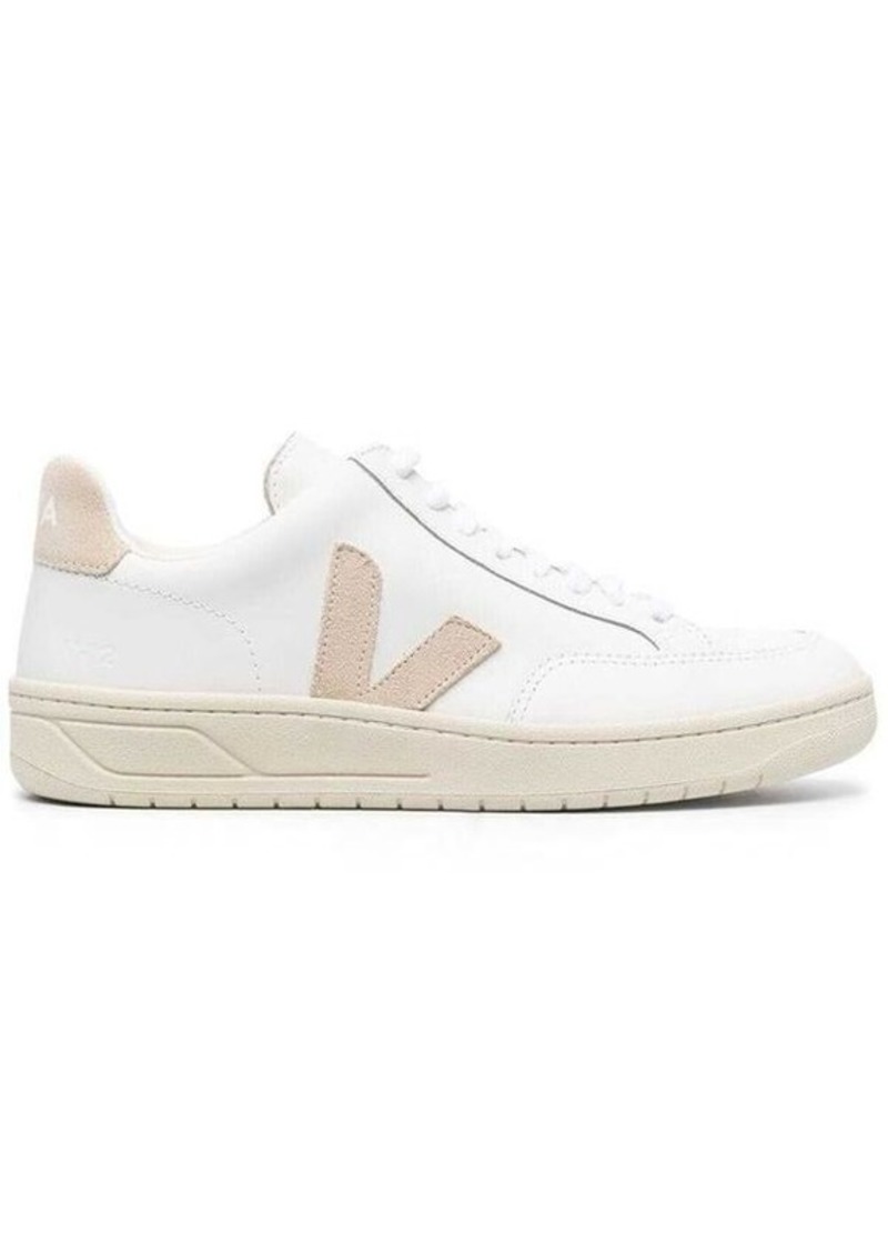 Veja Woman's V12 White and Beige Vegan Leather  Sneakers