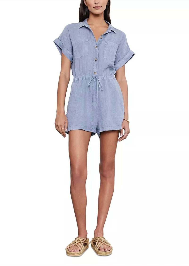 Velvet by Graham & Spencer Claire Linen Romper In Blue Haze