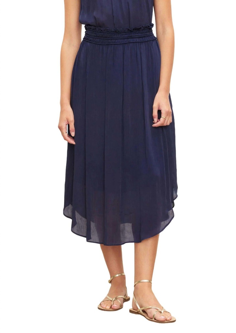 Velvet by Graham & Spencer Crinkled Viscose Midi Skirt In Navy