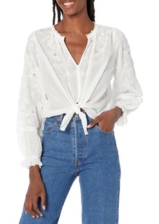 Velvet by Graham & Spencer Women's Gala Cotton Embroidery Button Up Blouse Off White