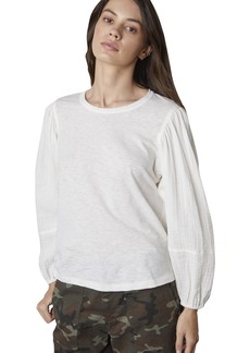 VELVET BY GRAHAM & SPENCER Women's Jayla Cotton Slub Mix Long Puff Sleeve Shirt  M
