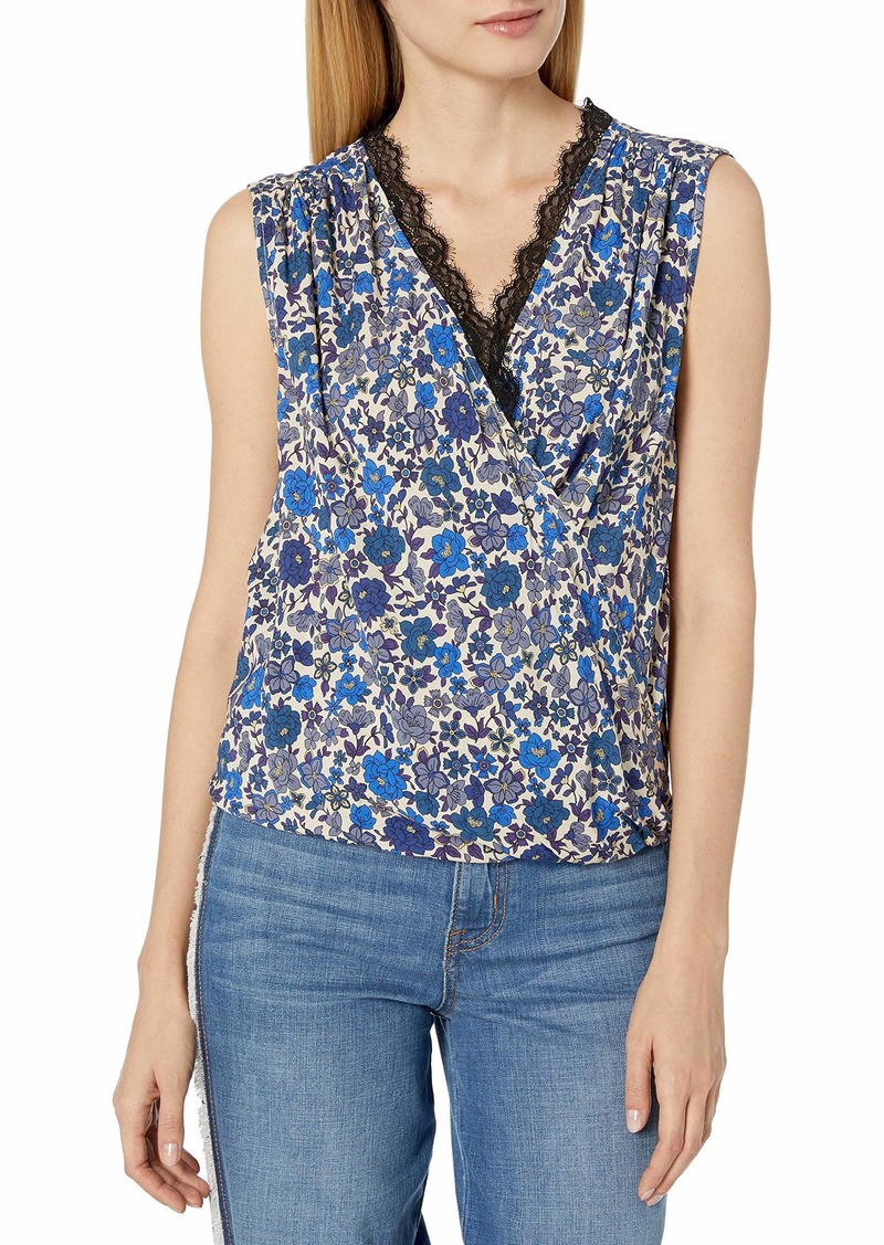 VELVET BY GRAHAM & SPENCER Women's Lacy Printed Lace Trim Sleeveless Top  M