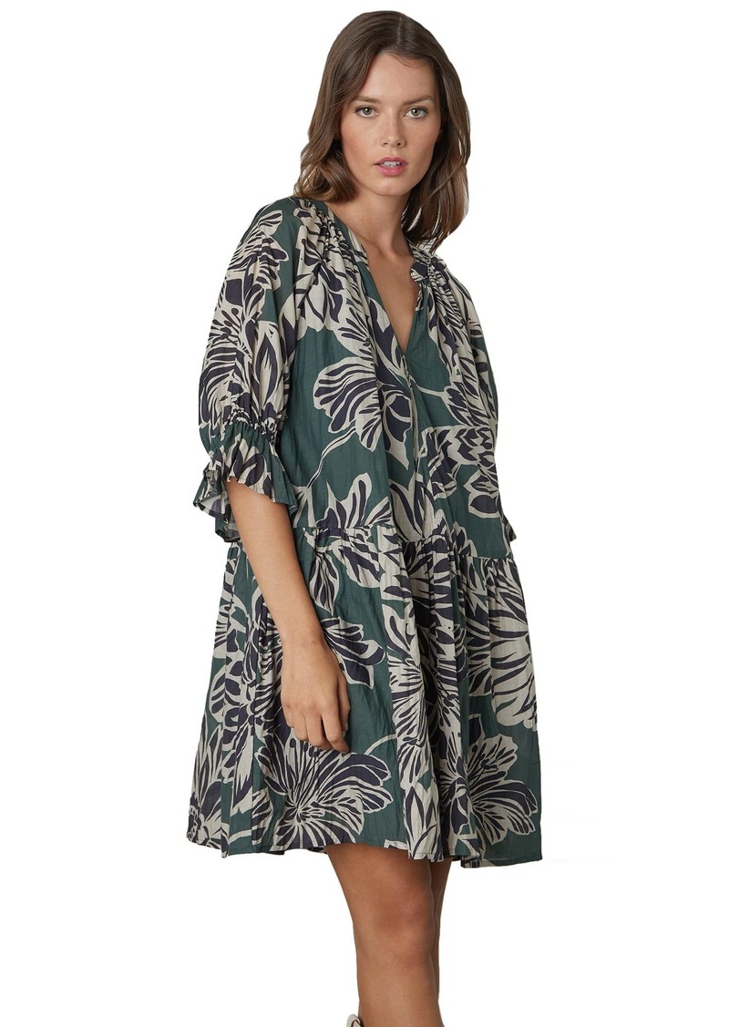 VELVET BY GRAHAM & SPENCER Women's Layne Printed Silk Cotton Voile Short Sleeve Dress  XL