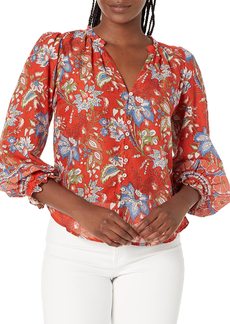 VELVET BY GRAHAM & SPENCER Women's Mikayla Printed Voile Button Up Blouse  XL