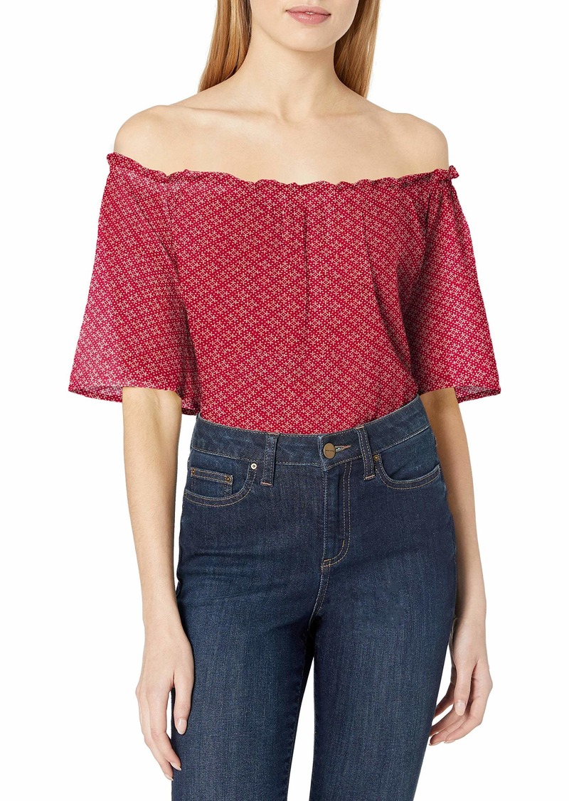 VELVET BY GRAHAM & SPENCER Women's Printed Cotton Off The Shoulder Blouse  S