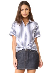 Velvet by Graham & Spencer Women's Woven Stripe Shortsleeve Button Down Shirt  L