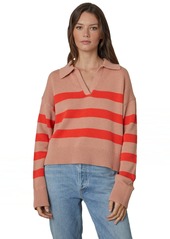 VELVET BY GRAHAM & SPENCER Women's Lucie Cotton Cashmere Striped Polo Sweater  L