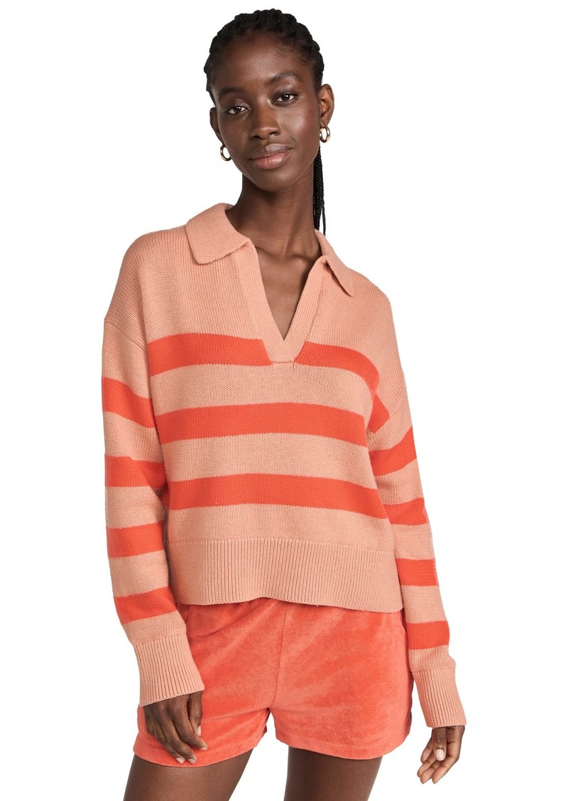 VELVET BY GRAHAM & SPENCER Women's Lucie Cotton Cashmere Striped Polo Sweater  XS