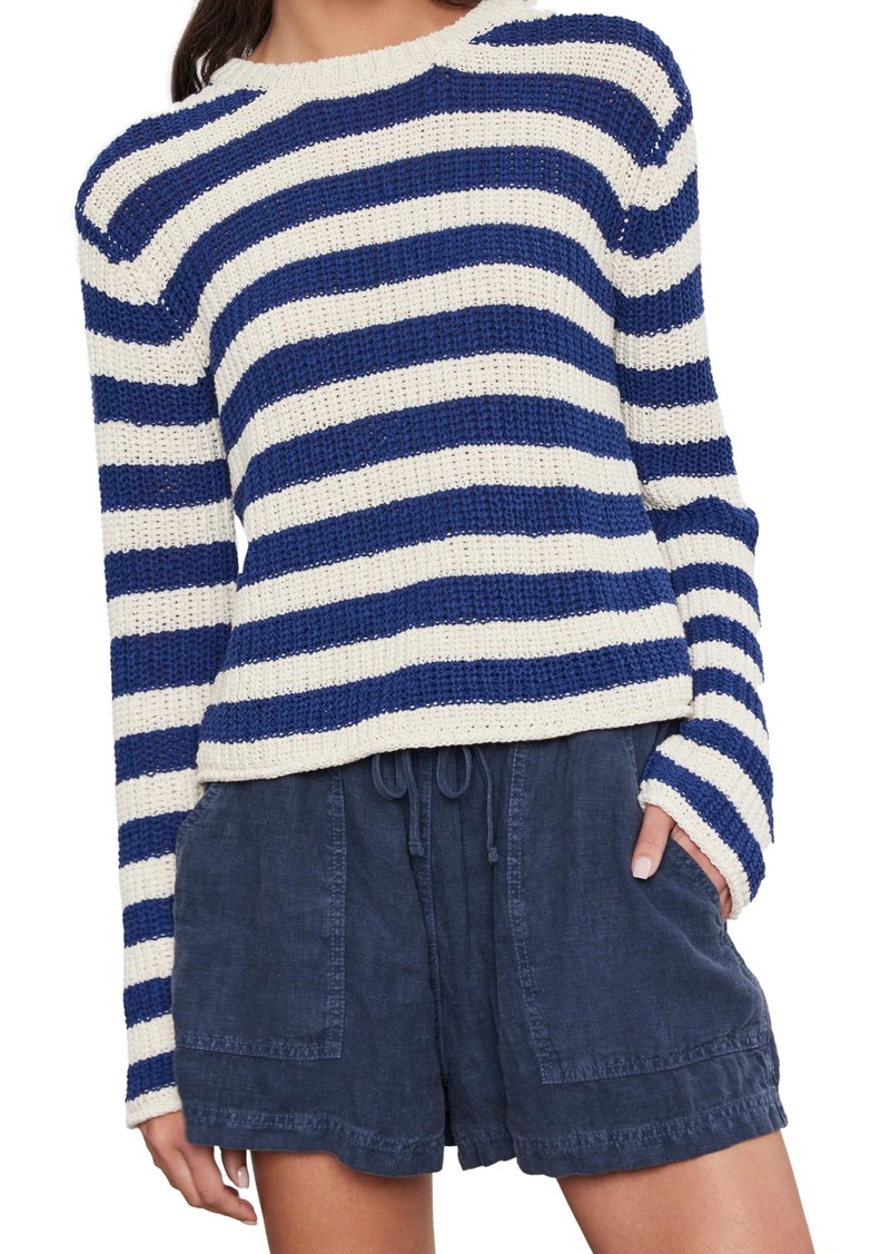 Velvet by Graham & Spencer Velvet Women's Maxine Pullover Sweater  Blue Off White Stripe L