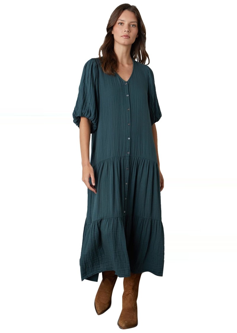 VELVET BY GRAHAM & SPENCER Women's Pauline Cotton Gauze Midi Tiered Dress  XL