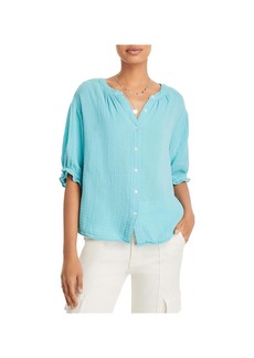 Velvet by Graham & Spencer Womens 100% Cotton Elbow Sleeves Button-Down Top