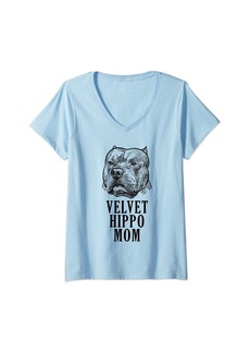 Velvet by Graham & Spencer Womens Velvet Hippo Mom Pitbull Dog Owner American Bully Pitbull V-Neck T-Shirt