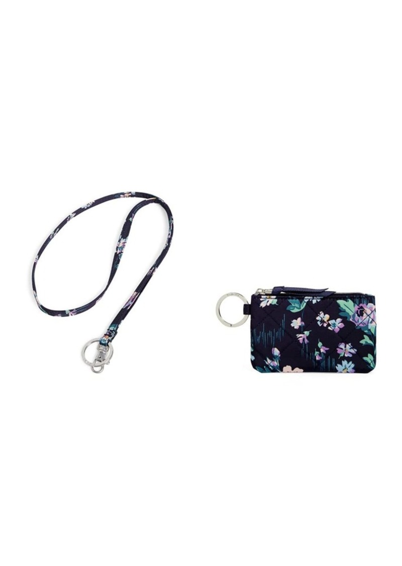 Vera Bradley Performance Twill Lanyard Navy Garden Womens Performance Twill Zip Wallet ID Case Navy Garden One Size US