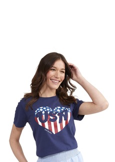 Vera Bradley Women's Cotton Short Sleeve Crewneck Graphic T-shirt (Extended Size Range) USA Flag on Navy